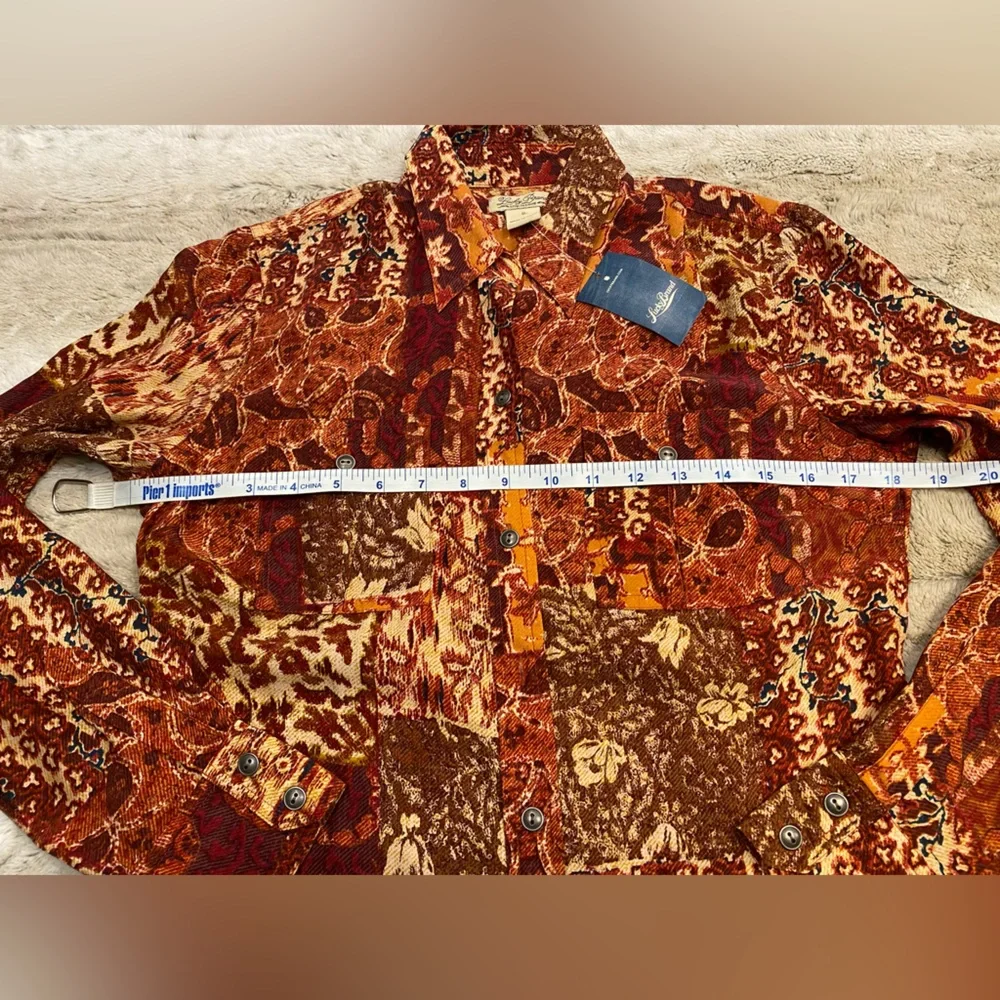 ✨SOLD✨NWT🍁Lucky Brand 100% Silk Jane patchwork Visit top boho western button - Picture 3 of 8